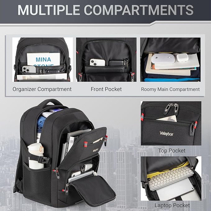 40L Expandable Laptop Backpack, Anti-thief Travel Backpack with USB Charging Port, Airline Approved Business Waterproof Carry on Luggage, Fits 15.6" Laptop for Men Women