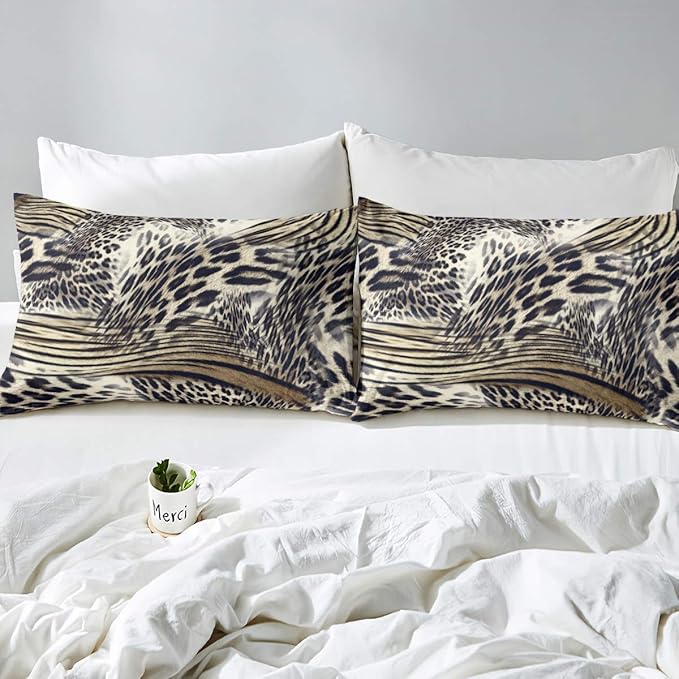 Feelyou Leopard Pattern Duvet Cover Animal Print Cheetah King Bedding Set for Kids Man and Woman Luxury Comforter Cover Golden Bedspread Cover Decor Bedroom Collection 3Pcs King Size