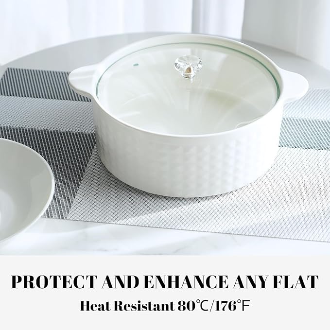 Placemats Set of 8 Vinyl/Plastic Woven Place Mats for Kitchen Table Indoor/Outdoor Washable Placemat Wipeable Dining Table Mats (Silver Cube,8)