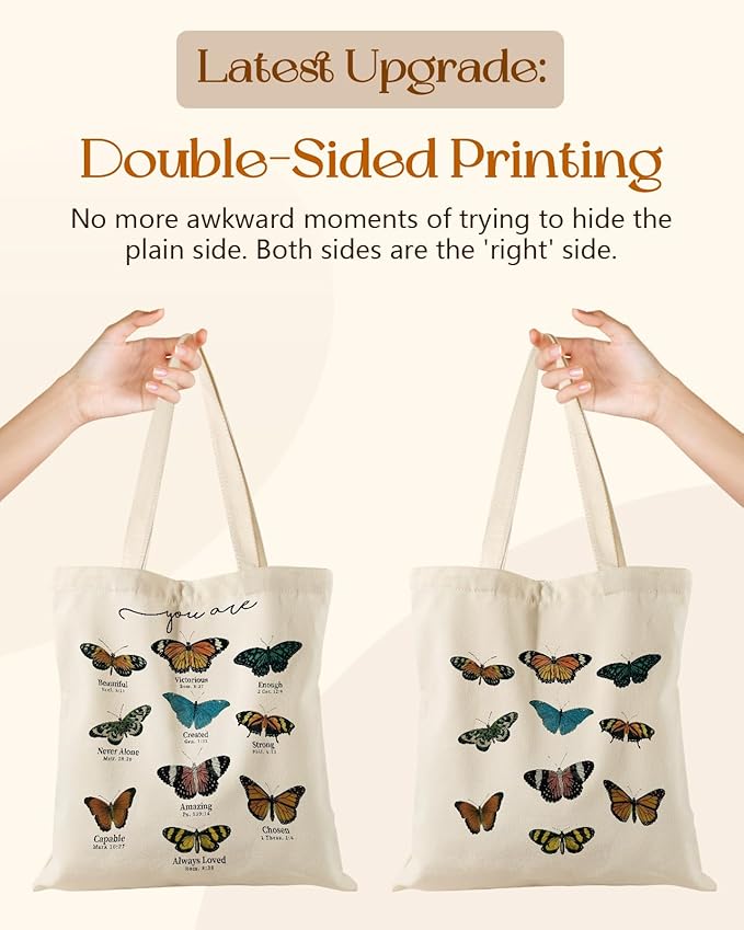 Aesthetic Tote Bag for Girls - with Magnetic Buckle and Zipper Inner Pocket for Women Lady Canvas Cotton Tote Bag