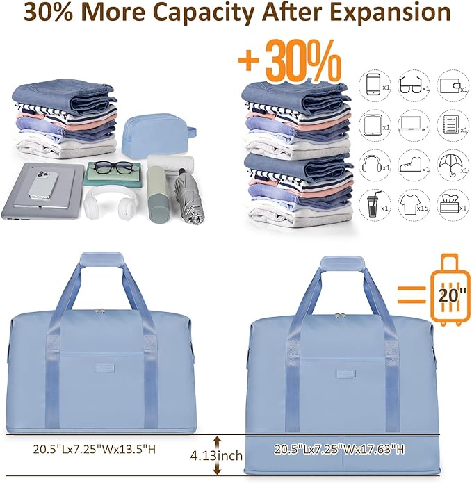 Expandable Travel Duffle Bags Weekender Overnight Bags for Women Men Hospital Bag for Women Labor Delivery with Toiletry Bag Waterproof