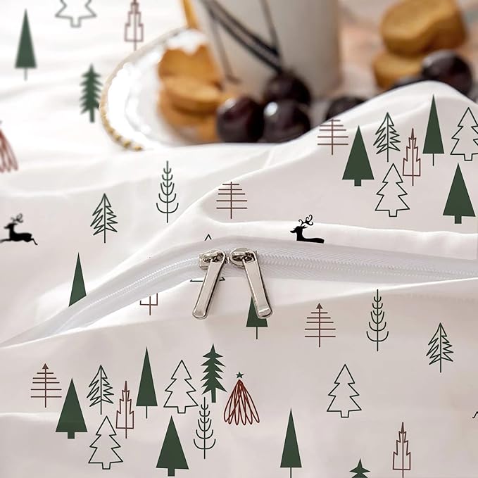 eBeddy Linens Luxury Printed Duvet Cover Set Oversized Queen 98x98 Size 800 TC Certified Egyptian Cotton Luxury Soft & Breathable with Zipper Closure & Corner Ties Christmas Print