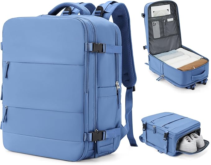 coowoz Large Travel Backpack Carry On for Women Man Waterproof Gym Backpacks with Laptop Compartment Mochila de Viaje Teacher Personal Item Backpack Rucksack Airplane Accessories Must Haves Sky Blue