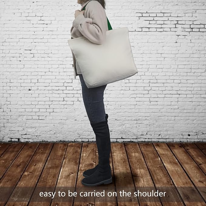 TOPDesign 2-Pack Canvas Tote Bags with Magnetic Snap, Reusable Grocery Shopping Bags, DIY Your Creative Designs