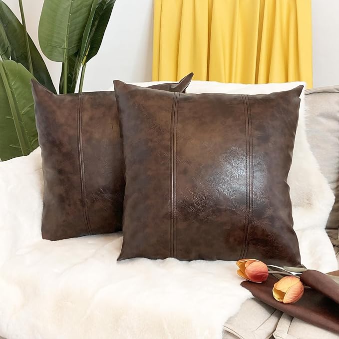 Faux Leather Throw Pillow Covers 26X26 Inch Set of 2 Outdoor Modern Farmhouse Solid Decorative Pillow Covers for Room Couch Living Bedroom Bed Sofa