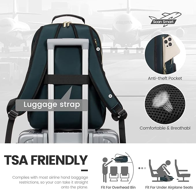 LOVEVOOK Laptop Backpack for Women 18.4 inch,Cute Womens Travel Backpack Purse,Professional Laptop Computer Bag,Waterproof Work Business College Teacher Bags Carry on Backpack with USB Port,Blue-green