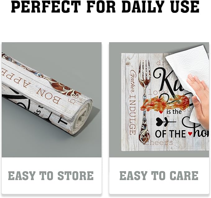 Giwawa The Kitchen is The Heart of The Home Placemats Set of 4, 12x18 Inch Farmhouse Vintage Style Cooking Sets Linen Table Place Mats Non-Slip Heat Resistance for Kitchen Dining Party Decor