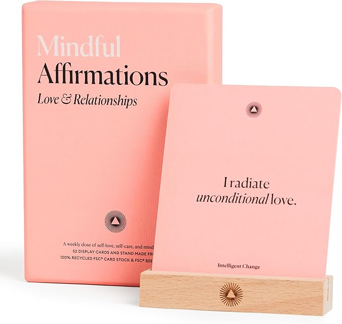 Intelligent Change 52 Mindful Affirmation Cards for Love and Relationships, Daily Words of Inspiration, Self Care Positive Affirmation Cards for Women with Stand, Gifts For Women, Mothers Day Gifts