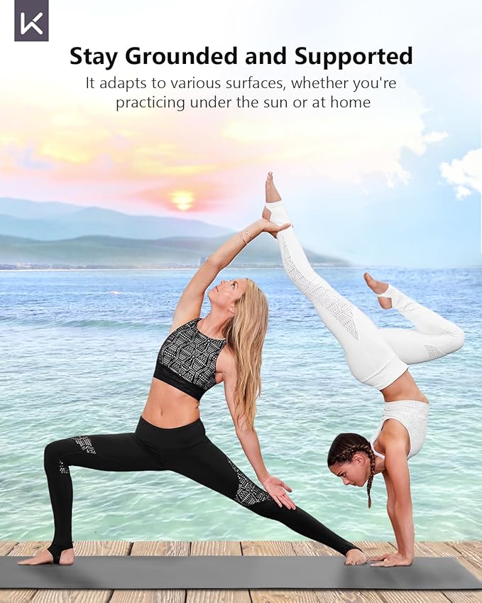 KEEP Professional Yoga Mat with Strap for Men and Women, 5mm Heavy High-Density Natural Rubber Mat for Premium Material Superior Grip, Non-Slip, Eco-Friendly 72"x26" Exercise Mat
