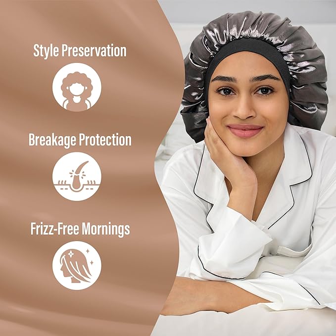 Satin Bonnet Adjustable Sleeping Silk Bonnet Black Women Men Double Layer Satin Silk Sleep Cap Hair Wrap Large Curly Hair