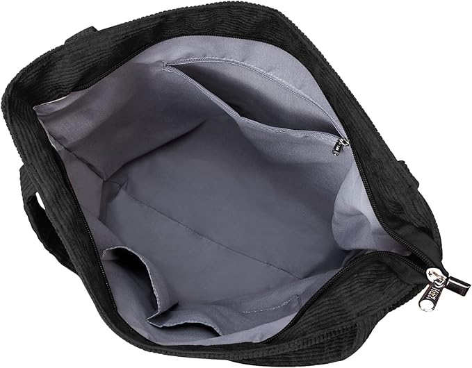 KALIDI Women Corduroy Tote Bag Zipper Casual Tote's Handbag Big Capacity Shoulder Bag with Pockets