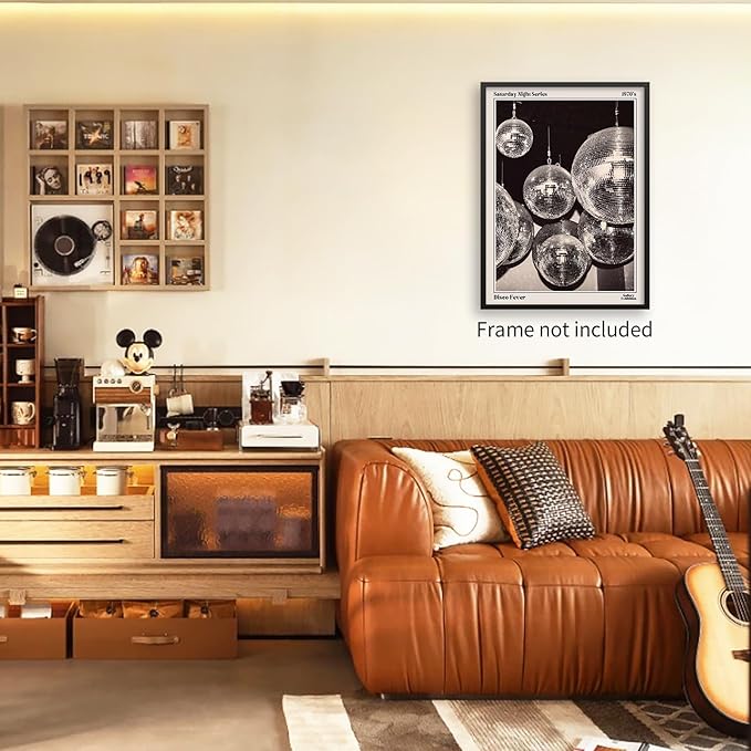 Sufeasdf 70s Disco Ball Newspaper Wall Art Vintage Black and White Art Posters Funky Aesthetic Canvas Prints Retro Bar Cart Decor for Bar Bedroom 08x10 inch Unframed
