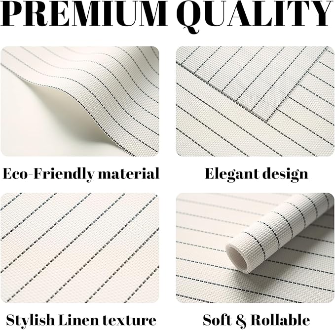 Placemats Set of 6 Vinyl/Plastic Woven Place Mats for Kitchen Table Indoor/Outdoor Washable Placemat Wipeable Dining Table Mats (White Stripes,6)