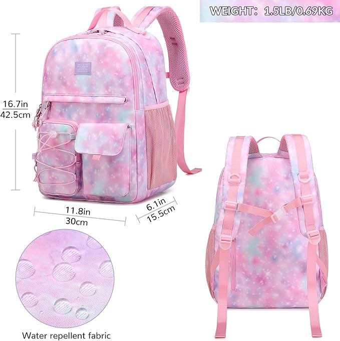 Lohol Galaxy Backpack for Kids Teen Girls, Water Resistant Daypack with Anti Theft Pocket for Travel School (Galaxy B)