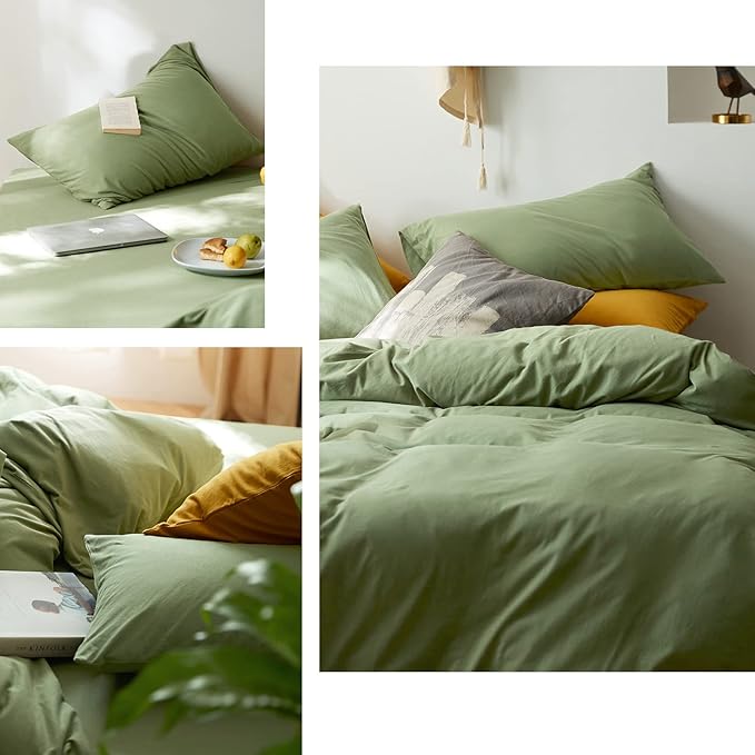 AMWAN Avocado Green Duvet Cover Jersey Knit Cotton Bedding Set King Solid Color Comforter Cover Modern Style Green Bedding Cover with 2 Pillowcases Luxury Soft T Shirt Cotton Bedding Collection