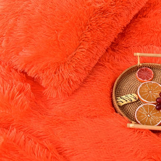 MorroMorn 5 PCS Shaggy Duvet Cover Bedding Set - Fluffy Comforter Cover Long Faux Fur Luxury Ultra Soft Cozy (Orange, King/California King)