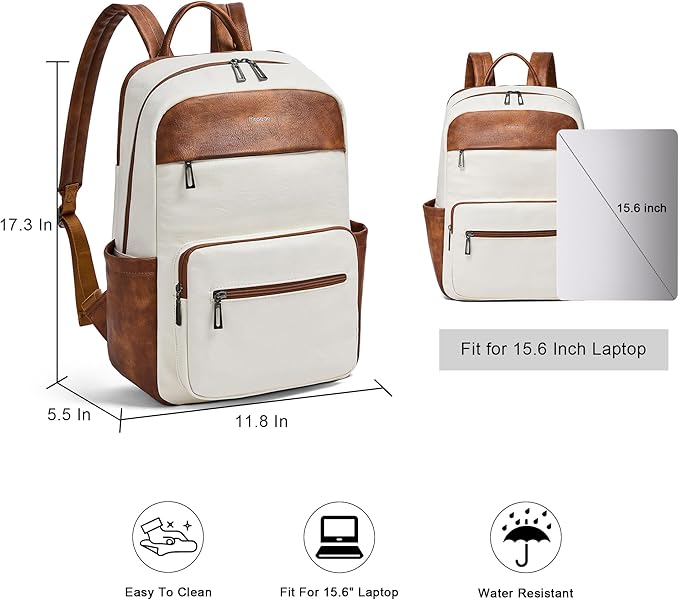 Leather Laptop Backpack for Women 15.6 Inch Laptop Travel Backpack Purse Casual Daypack with Laptop Compartment for College Work Nurse Business Weekender, Beige Brown