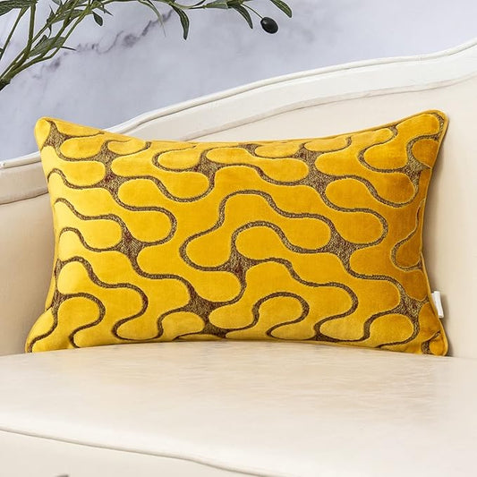 Yangest Yellow Throw Pillow Cover Wavy Cushion Cover Modern Zippered Rectangular Pillowcase for Sofa Couch Bedroom Living Room Home, 12x20 Inch
