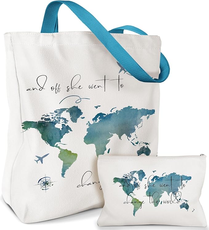 Aesthetic 2 Pack Canvas Tote Bag - with Makeup Zipper Pouch for Women Bag for Shopping, Gym, Travel, Vacation