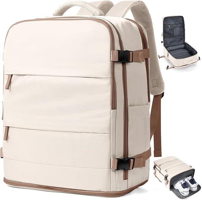 coowoz Travel Backpack Carry On for Women Man Gym Backpacks with Laptop Compartment Mochila de Viaje Teacher Personal Item Backpack Rucksack Airplane Accessories Must Haves Beige Brown