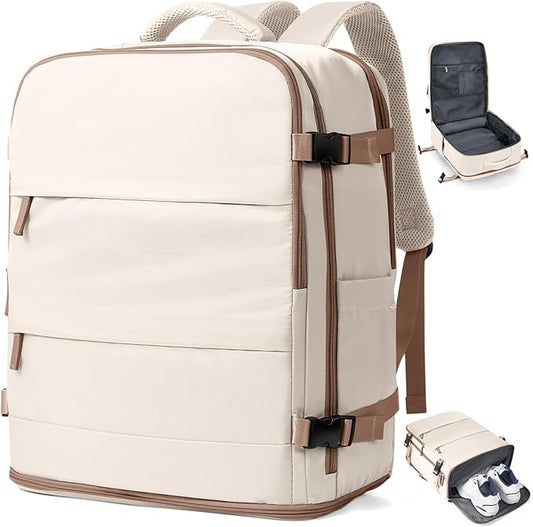 coowoz Travel Backpack Carry On for Women Man Gym Backpacks with Laptop Compartment Mochila de Viaje Teacher Personal Item Backpack Rucksack Airplane Accessories Must Haves Beige Brown