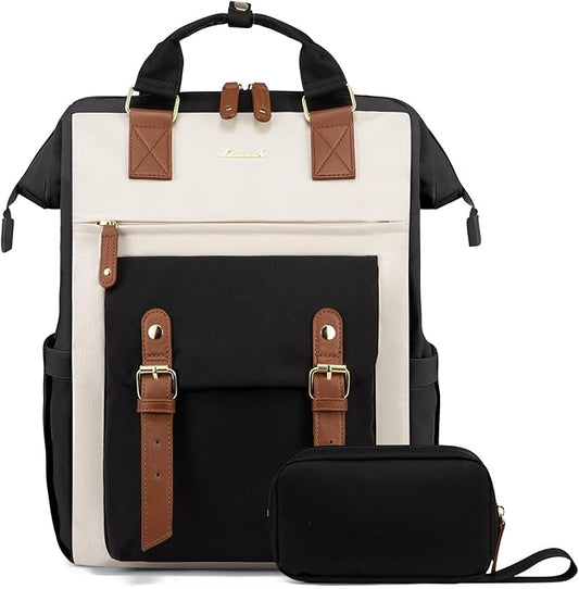 LOVEVOOK Laptop Backpack for Women, Teacher Bag Work Backpack Purse Laptop Computer Back Pack, Business Travel Backpack, Nursing College School Bookbag, 15.6 Inch, Black-Beige-Brown