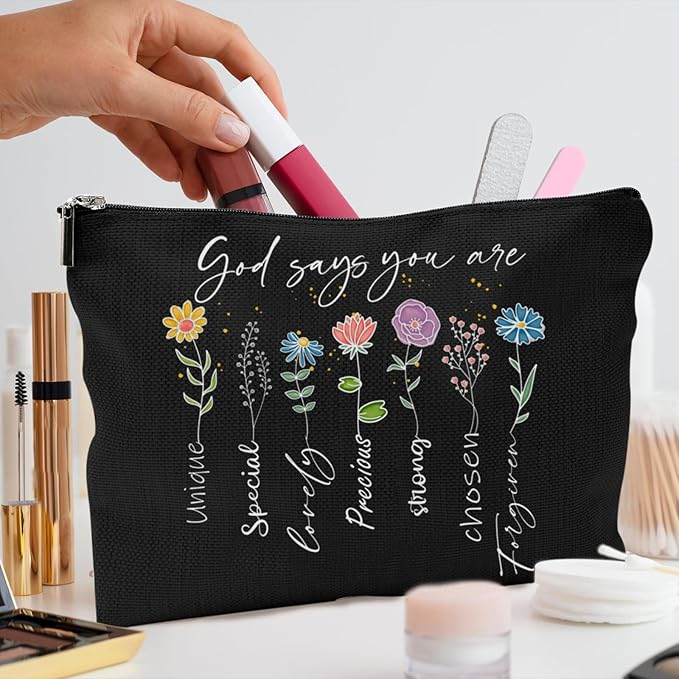 2 Pack Christian Bible Canvas Tote Bag for Women with Makeup Bag Gods Says You Are Bags Floral Tote Bag Aesthetic