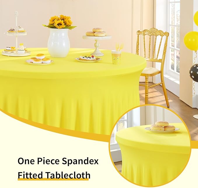 Outpain Spandex Round Tablecloths - 6 Pack Yellow, 72 inch Fitted Table Cloths with Skirt - Wrinkle Free for Wedding Party Dining Banquet
