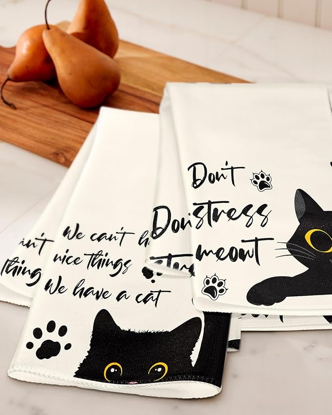 Microfiber Kitchen Towels - Set of 2 Dish Towels for Kitchen 18 x 26 Inch Home Decoration Black Cat Cute Spring Hand Towels Soft & Absorbent Aesthetic Design