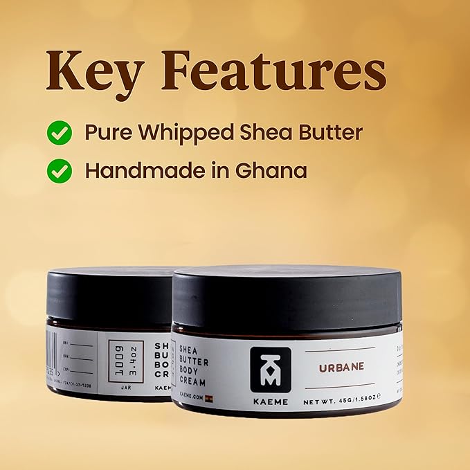 Kaeme Urbane African whipped shea butter handmade from raw organic body butter for women and men Deep Hydration for Dry Skin, Hair Repair (3.4oz/100g jar)