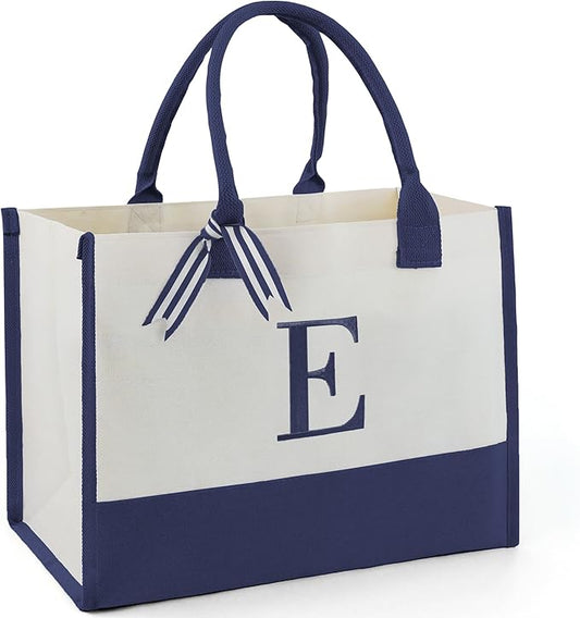 BeeGreen Embroidery Monogram Initial Tote Bag for Women Teacher Mom Friend Personalized Gift for Birthday Beach Work Wedding