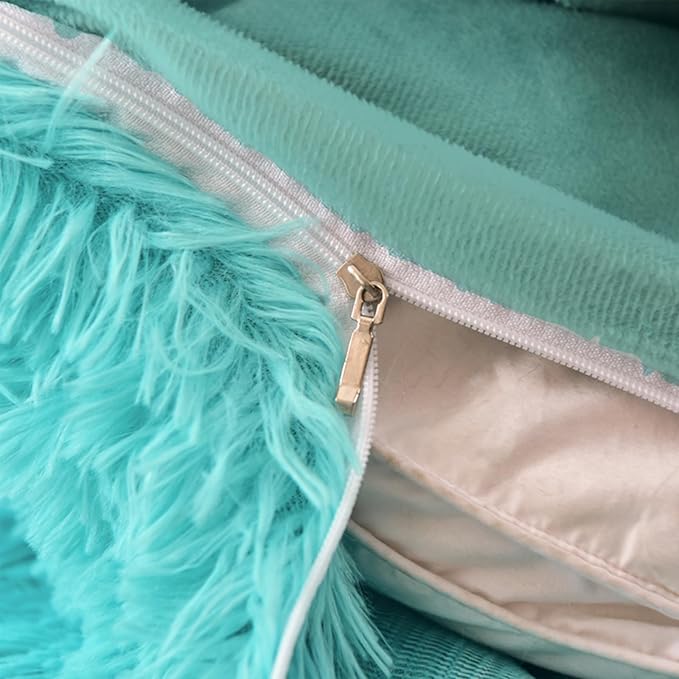 MorroMorn 5 PCS Shaggy Duvet Cover Bedding Set - Long Faux Fur Luxury Ultra Soft (Aqua, Full/Queen)