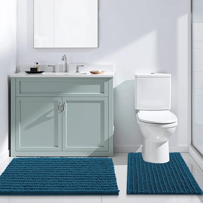 Arotive Luxury Chenille Bathroom Rug Mat, Extra Soft Thick Absorbent Shaggy Bath Rugs, Non-Slip Machine Wash Dry, Plush Bath Mats for Bathroom, Shower and Tub, 24x16, Peacock Blue