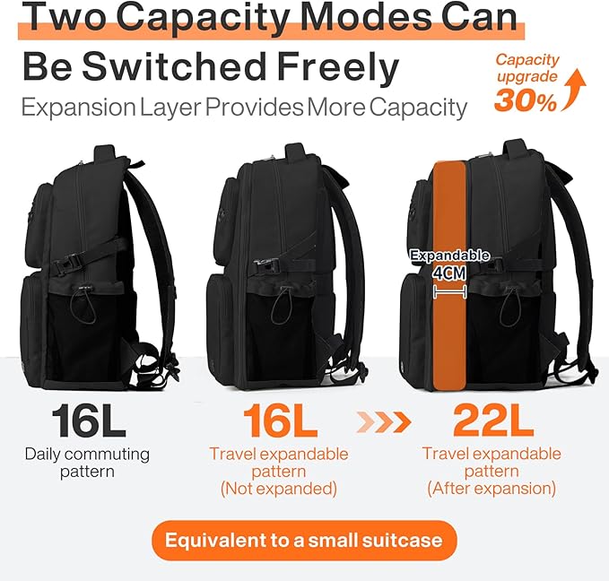 mixi Large Capacity Travel Laptop Backpack, Lightweight Durable College Bookbag Men Woman 15.6" Computer Bag, Water Resistant Outdoor Hiking Backpacks With Multifunction Pockets, 17 Inch Expandable