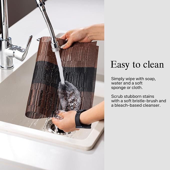 Placemats Set of 8 - Easy Clean Woven Vinyl Placemats for Dining Table, Indoor/Outdoor Place Mats, Washable PVC Table Mats （Ombre Brown Black）