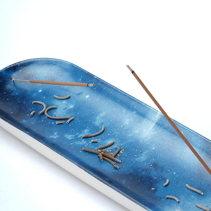 Incense Holder for Sticks, Ceramic Incense Burner with 60 Incense Sticks for Sage Palo Santo, Heat-Resistant Insence-Stick Holder for Backflow Incense Cones Meditation Yoga Spa Room Decor