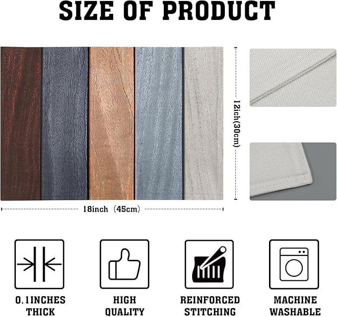 Giwawa Rustic Wood Placemats Set of 4- Antique Brown Old Barn Wooden Board Linen Place Mat 12x18 Inch- Farmhouse Country Style Washable Non-Slip Table Mats for Kitchen Dining Cabin Decor