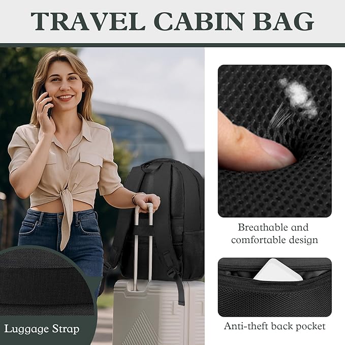 Travel Laptop Backpack, Travel Backpack For Women, Business Anti Theft Slim Sturdy Laptops Backpack, 15.6” Water Resistant College School Computer Bag Gift for Men & Women, Black