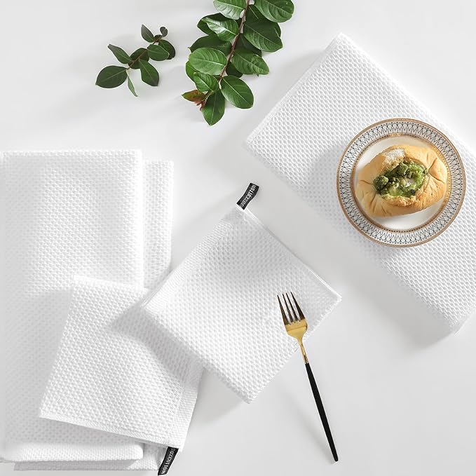 Homaxy 100% Cotton Kitchen Towels and Dishcloths Set, 12 x 12 Inches and 13 x 28 Inches, Set of 8 Bulk Kitchen Towels Set, Ultra Soft Absorbent Dish Cloths for Washing Dishes, White