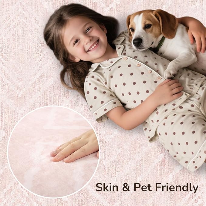 Area Rug 5x7 Rug Machine Washable Non-Slip Low Pile Print Pattern Western Rug for Living Room Bedroom Entryway Tribal Series -Light Pink/Cream