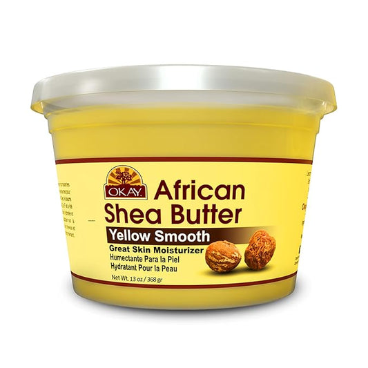 Okay Yellow Shea Butter for Hair and Skin - Raw African Shea Butter for Women and Men, Daily Moisturizer for Face and Body, Helps with Stretch Marks, Soothes Dryness - 13 oz Jar (Pack of 1)