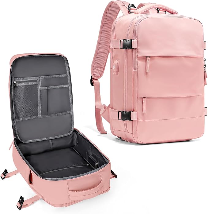 coowoz Large Travel Backpack For Women Men,Carry On Backpack,Hiking Backpack Waterproof Outdoor Sports Rucksack Casual Daypack Travel Essentials Pink