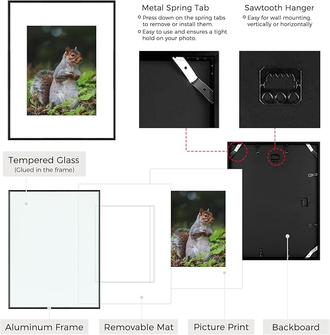 Golden State Art 16x20 Picture Frame 3 Pack - Aluminum Frames with 11x14 Removable Mats & Real Glass, Display 16x20 Posters or 11x14 Photos - Black Gallery Wall Frames for Home Office Decor