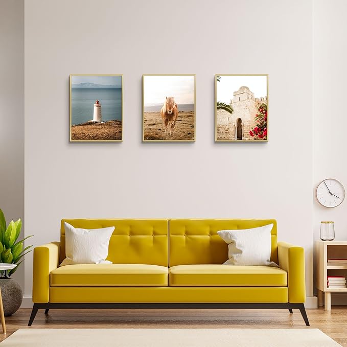 Golden State Art, 14x18 Aluminum Picture Frame, Gold Metal Thin Poster Frames for 14 x 18 inch Photo, Acrylic Front, Wall Hook for Horizontal or Vertical Display, 3 Pack