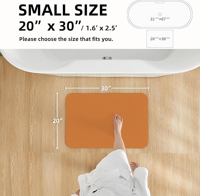 Bathroom Mat Quick Dry, Bathroom Rugs Non Slip Washable Thin Absorbent Bath Mat Fits Under Door Bathroom Floor Mat Perfect for Bath, Shower, or Sink 20"x30" Orange