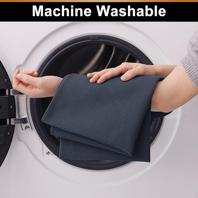 Homaxy 100% Cotton Waffle Weave Kitchen Towels - 8 Pack Soft and Absorbent Dish Towels - 16 x 26 Inches Quick Dry Hand Towels - Dark Grey