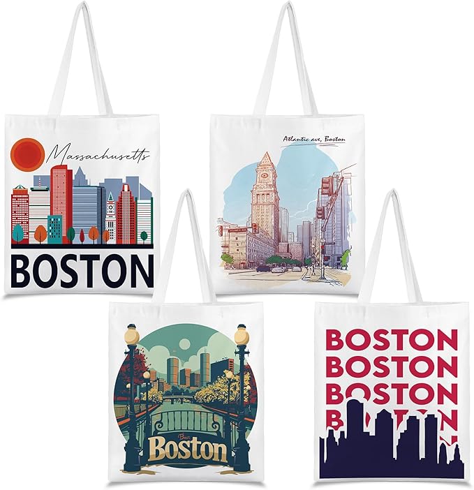 Paterr 4 Pcs City Souvenir Tote Bag-New York Chicago Seattle Los Angeles Boston San Francisco Paris Italy Las Vegas Nashville