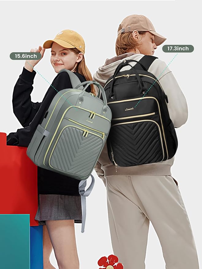 LOVEVOOK Laptop Backpack for Women, Water Resistant Travel Work Backpacks Purse Stylish Business Teacher Nurse Computer Bag with USB Charging Port,Gray-Green