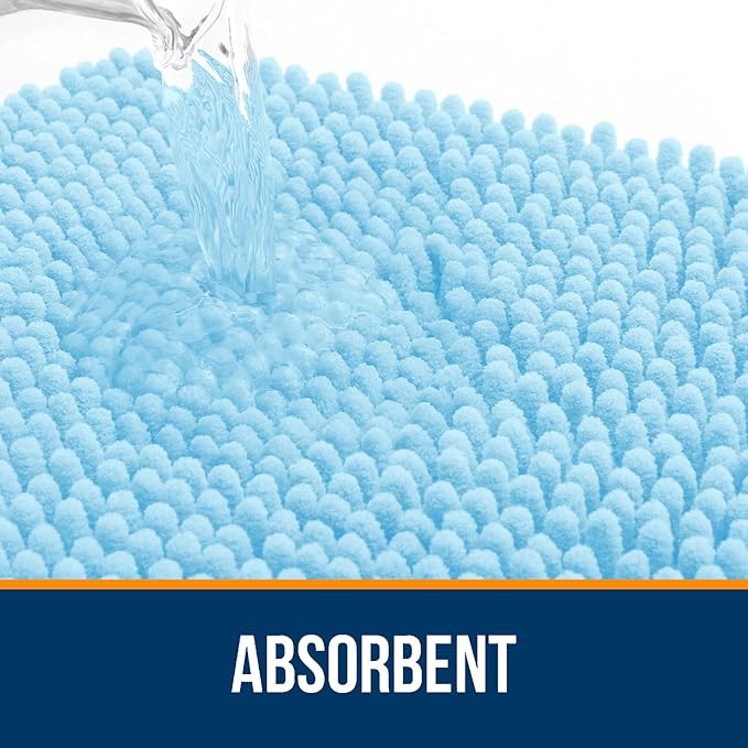 OLANLY Toilet Rugs U-Shaped 24x20, Extra Soft Absorbent Chenille Contour Bathroom Rugs for Toilet, Dry Quickly, Machine Washable, Non-Slip Bath Mat, Sky Blue