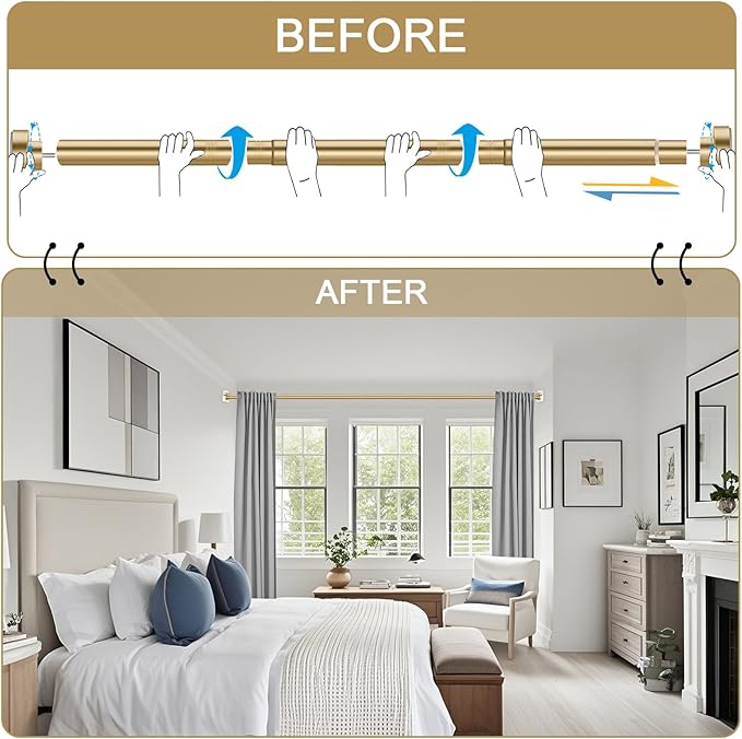 YNL Tension Shower Curtain Rod 34-96 Inches（2.8-8ft) Adjustable Spring Shower Rod No Drilling, Non-Slip, Never Rust, Stainless Steel, Suitable for Bathroom Window Kitchen, Gold